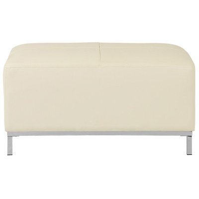 Beliani Aurea Beige Genuine Leather Ottoman Footstool - Minimalist Rectangular Design, Stainless Steel Legs - image 1