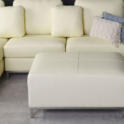 Beliani Aurea Beige Genuine Leather Ottoman Footstool - Minimalist Rectangular Design, Stainless Steel Legs - thumbnail 2