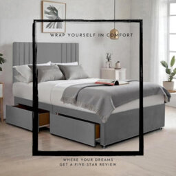 Grey Plush Sawana 4Ft Small Double Bed With 20 Inch Headboard With Mattress And 2Drawers - thumbnail 3