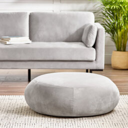 Furniturebox Uk Otis Modern Round Velvet Footstool On Wood Frame With Hidden Feet In Taupe Beige - thumbnail 4