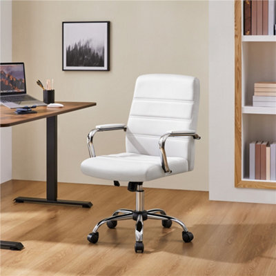 Yaheetech Height Adjustable Pu Leather Office Chair With Armrests - White - image 1