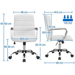 Yaheetech Height Adjustable Pu Leather Office Chair With Armrests - White - thumbnail 3