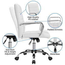 Yaheetech Height Adjustable Pu Leather Office Chair With Armrests - White - thumbnail 4