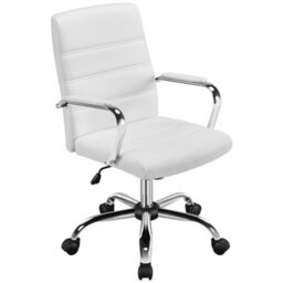 Yaheetech Height Adjustable Pu Leather Office Chair With Armrests - White - thumbnail 2