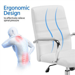 Yaheetech Height Adjustable Pu Leather Office Chair With Armrests - White - thumbnail 7