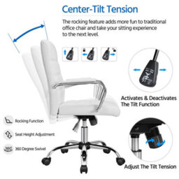 Yaheetech Height Adjustable Pu Leather Office Chair With Armrests - White - thumbnail 5