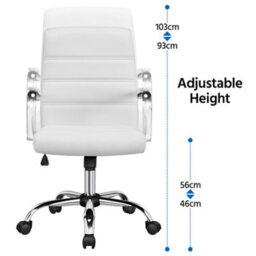 Yaheetech Height Adjustable Pu Leather Office Chair With Armrests - White - thumbnail 6