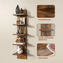 Brown 5 Tier Shelving Display Shelf Wall Mounted Bookcase Storage Rack Plant Stand - thumbnail 2