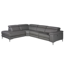 Angel Cerda Stylish Left Chaise Longue Sofa In Dark Grey Leather For Ultimate Comfort - thumbnail 1
