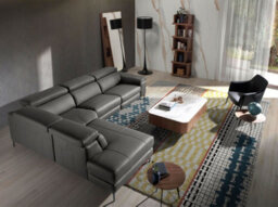 Angel Cerda Stylish Left Chaise Longue Sofa In Dark Grey Leather For Ultimate Comfort - thumbnail 3