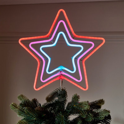 Multicolour Metal & Plastic Neon Christmas Tree Topper - image 1