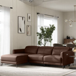 Valencia Andria Modern Top Grain Leather Reclining Sectional Three Seats With Left Hand Chaise Sofa Chocolate - thumbnail 2