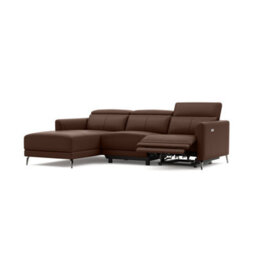 Valencia Andria Modern Top Grain Leather Reclining Sectional Three Seats With Left Hand Chaise Sofa Chocolate - thumbnail 1