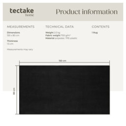 Tectake Rug Zonelle Short Pile And Ultra-Soft Carpet In Rectangular Or Round Design 80 X 150 Cm - Black - thumbnail 6
