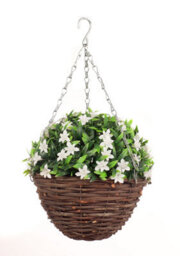 Best Artificial 28Cm White Lily Flower Rattan Wicker Hanging  Basket For Indoor Or Outdoor Use - thumbnail 1