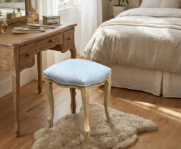 Aspect Furniture French Style Jade Dressing Table Stool , White Washed Wood, Grey Cushion,ch081Gy - thumbnail 1