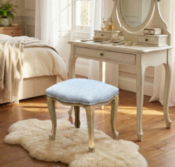 Aspect Furniture French Style Jade Dressing Table Stool , White Washed Wood, Grey Cushion,ch081Gy - thumbnail 2