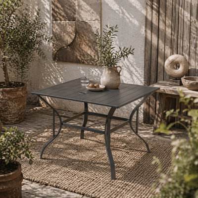 Wyld Haus Sucodo Stainless Steel Dark Grey Square Outdoor Dining Table With Slatted Top And Parasol Hole 94 X 94 X 71 Cm - image 1