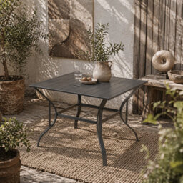 Wyld Haus Sucodo Stainless Steel Dark Grey Square Outdoor Dining Table With Slatted Top And Parasol Hole 94 X 94 X 71 Cm - thumbnail 1