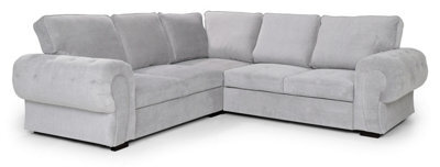 Horizon Corner Sofa Bed Light Grey Velour Fabric Full Back Cushions - image 1