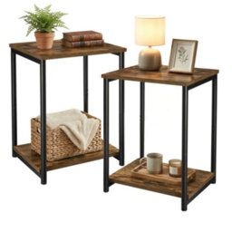LEDREM Set Of 2 Side Tables, 2-Tier Sofa Side Tables, Bedside Tables With Steel Frames, For Living Room, Bedroom, Home Office - thumbnail 2