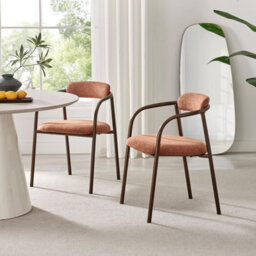 Furniturebox Uk 2X Rhea Terracotta Orange Fabric Dining Chairs Bronze Legs