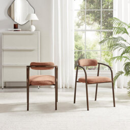 Furniturebox Uk 2X Rhea Terracotta Orange Fabric Dining Chairs Bronze Legs - thumbnail 3