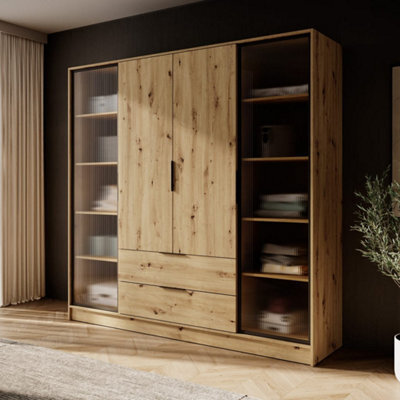 Arte Kelly 206Cm Glass-Fronted Wardrobe In Rustic Oak Artisan - Expansive Storage With Natural Charm - image 1