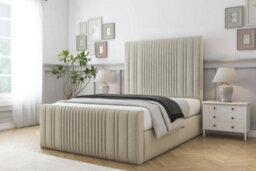 "Sloomy Kingsley Cream Plush Bed Frame With Mattress With 50"" Upholstered Headboard 2'6 Small Single" - thumbnail 2