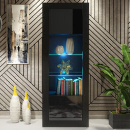 Display Cabinet Illume 170Cm - Black With Gloss Doors And Led Lights - thumbnail 4
