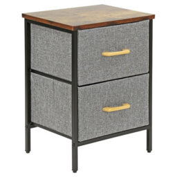 Chest Of Drawers 2 Fabric Storage Drawers With Wood Top And Metal Frame Modern Unit For Bedroom Or Hallway Brown