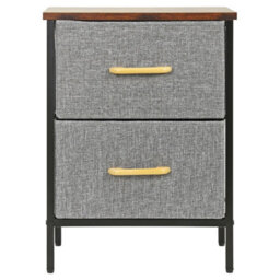 Chest Of Drawers 2 Fabric Storage Drawers With Wood Top And Metal Frame Modern Unit For Bedroom Or Hallway Brown - thumbnail 3