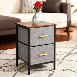 Chest Of Drawers 2 Fabric Storage Drawers With Wood Top And Metal Frame Modern Unit For Bedroom Or Hallway Brown - thumbnail 7