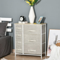 Wyld Haus Lireta 7-Drawer Fabric Storage Chest With Natural Wood Top - White, Oak & Light Grey - Freestanding 63.5W X 30D X 71H Cm - thumbnail 3