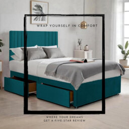 Green Plush Sawana 5Ft King Size Bed With 20 Inch Headboard With Mattress And 2Drawers - thumbnail 3