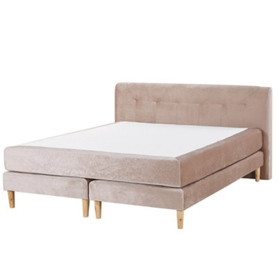 Beliani Divan Bed Velvet Marquise 160 X 200 Cm (Eu King Size) Beige - image 1