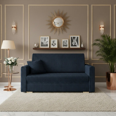 Viva Piano Iii Sofa Bed With Bedding Storage Upholstered Freestanding Back Wooden Legs 153X100X85Cm Blue - image 1