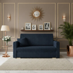 Viva Piano Iii Sofa Bed With Bedding Storage Upholstered Freestanding Back Wooden Legs 153X100X85Cm Blue - thumbnail 1