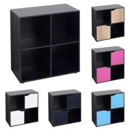 Urbn-Living Urbnliving 4 Cube Black Wooden Bookcase Shelving Display Shelves Storage Unit Wood Shelf Grey Door - thumbnail 2