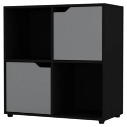 Urbn-Living Urbnliving 4 Cube Black Wooden Bookcase Shelving Display Shelves Storage Unit Wood Shelf Grey Door - thumbnail 1