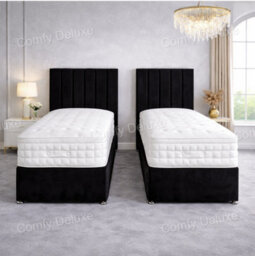 Comfy Deluxe 5Ft Kingsize Zip Link 6X3 Length Black Plush Divan Bed Full Set 2 Drawers One Each Side - thumbnail 2