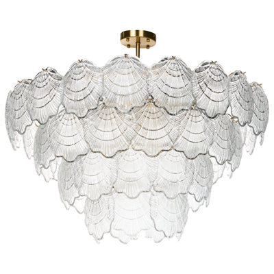 Wyld And Coco 80 Cm Tiered Glass Pendant Chandelier, Brass-Finish Glamour Style - image 1