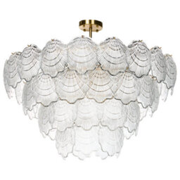Wyld And Coco 80 Cm Tiered Glass Pendant Chandelier, Brass-Finish Glamour Style - thumbnail 1