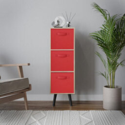Urbn-Living Urbnliving 80Cm Height 3 Tier Oak Wooden Storage Bookcase Scandinavian Style Black Legs With Red Inserts - thumbnail 3