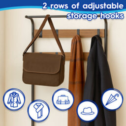 Harbour Housewares Coat Rack With Shoe Storage Bench - Curved Steel Frame - Brown Hall Tree Coat Stand With 9 Hooks & Shoe Shelf - thumbnail 3
