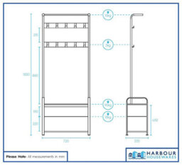 Harbour Housewares Coat Rack With Shoe Storage Bench - Curved Steel Frame - Brown Hall Tree Coat Stand With 9 Hooks & Shoe Shelf - thumbnail 7