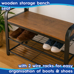 Harbour Housewares Coat Rack With Shoe Storage Bench - Curved Steel Frame - Brown Hall Tree Coat Stand With 9 Hooks & Shoe Shelf - thumbnail 4