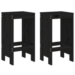 Berkfield Bar Stools 2 Pcs Black 40X36X75 Cm Solid Wood Pine - thumbnail 2