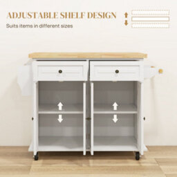 Wyld Haus Vivali Cream White Rolling Kitchen Island With Varnished Rubberwood Top, Drawers And Storage - 111W X 44.5D X 82.5H Cm - thumbnail 5
