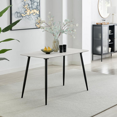 Furniturebox Uk Asti Rectangular White Marble Effect Dining Table - Matte Finish, Tapered Black Metal Legs, Seats 4 - image 1